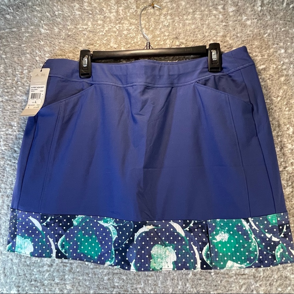 Adidas Women Skirt Golf Skort Blue with Print, Size Large Polyester Blend